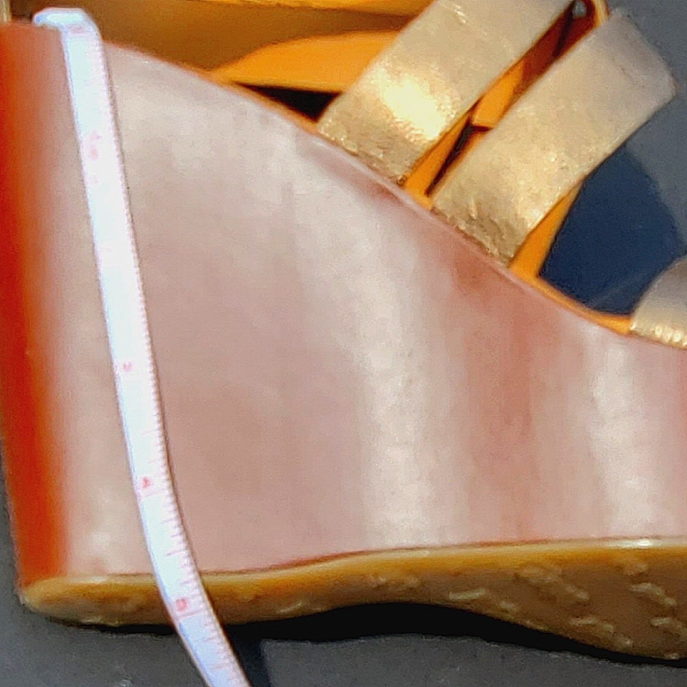 Korks Bronze Leather Ankle Cross Straps Platform Wedge Sandals Size 10 - Picture 11 of 11